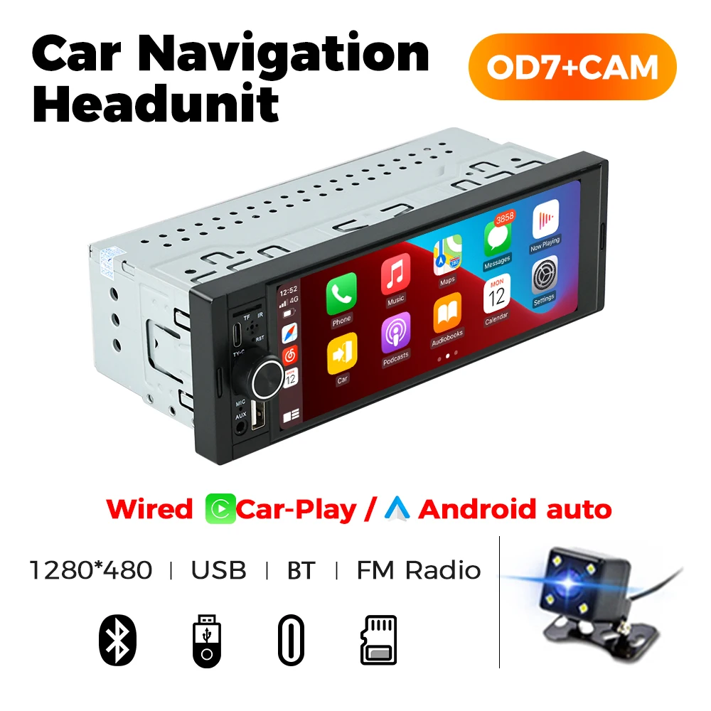 NaviFly 6.86 "Draadloze CarPlay Android Auto Universele 1 Din Autoradio Multimedia Video MP5 Speler FM Stereo Ontvanger Camera BT
