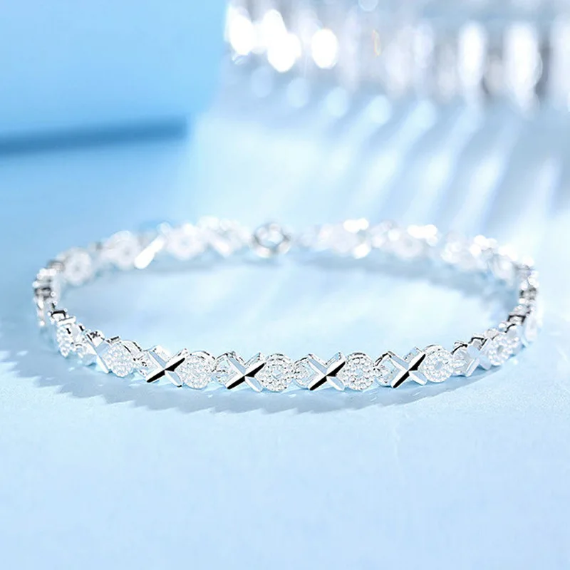 Pulsera de plata de ley 925 para mujer, cadena de lujo, estilo XO minimalista, de diseñador, joyería ostentosa para fiesta de boda, regalos