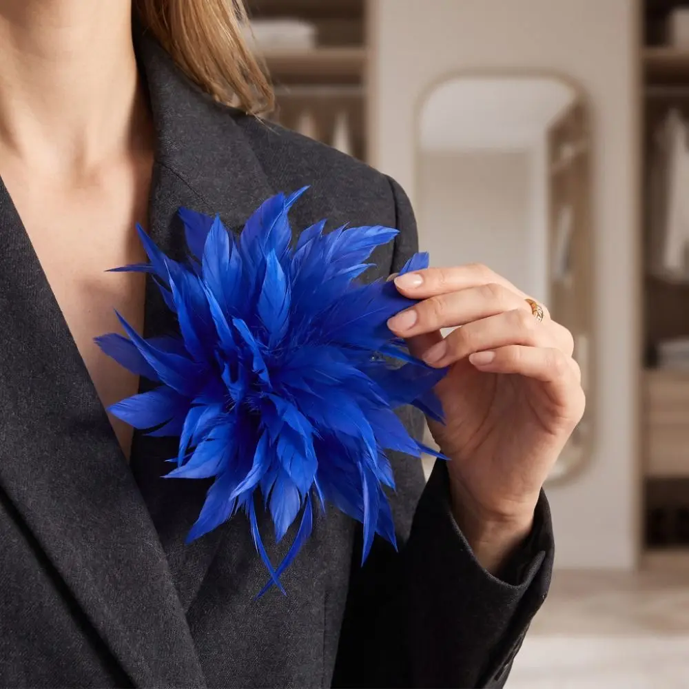 25cm Feather Flower Brooch Colorful Lightweight Artificial Feather Lapel Pin Multi-functional Handmade