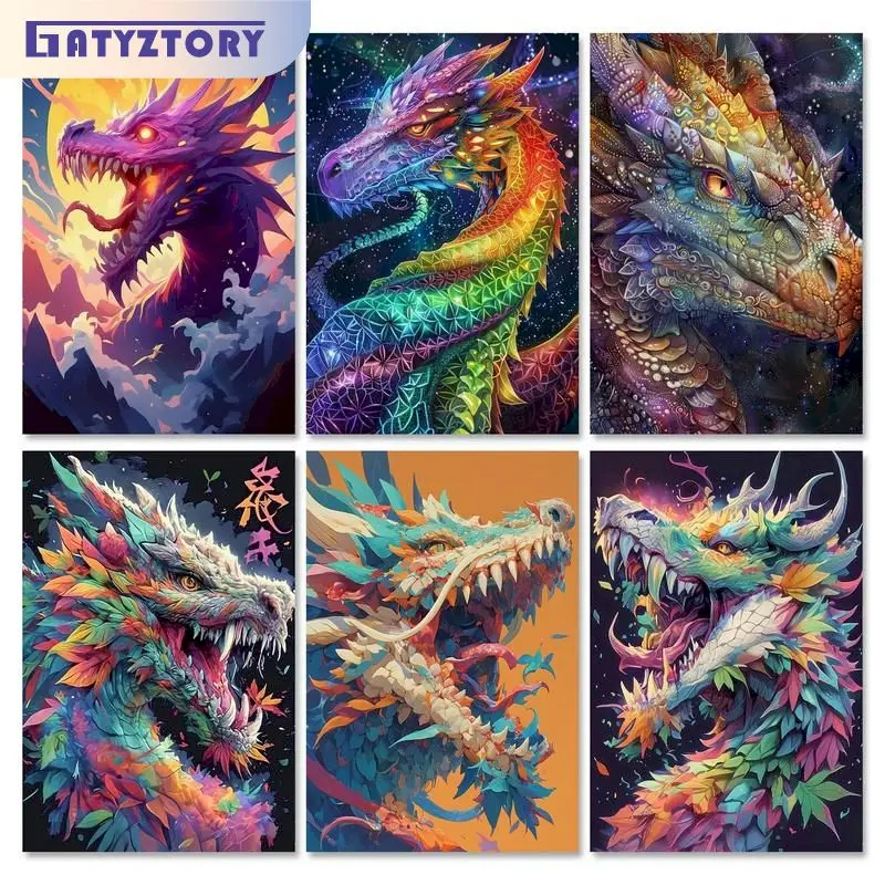 GATYZTORY DIY Pictures By Number Dragon Kits Hand Painted Picture Gift Painting By Numbers Animal Drawing On Canvas Home Decor