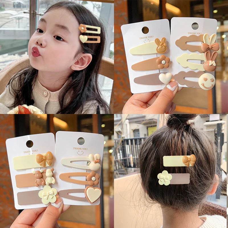 3 Pcs/Set New Baby Girls Cute Cartoon Headwear Hair Clips Kids Lovely Barrett Hairpins Children Sweet Acrylic Hair Accessories