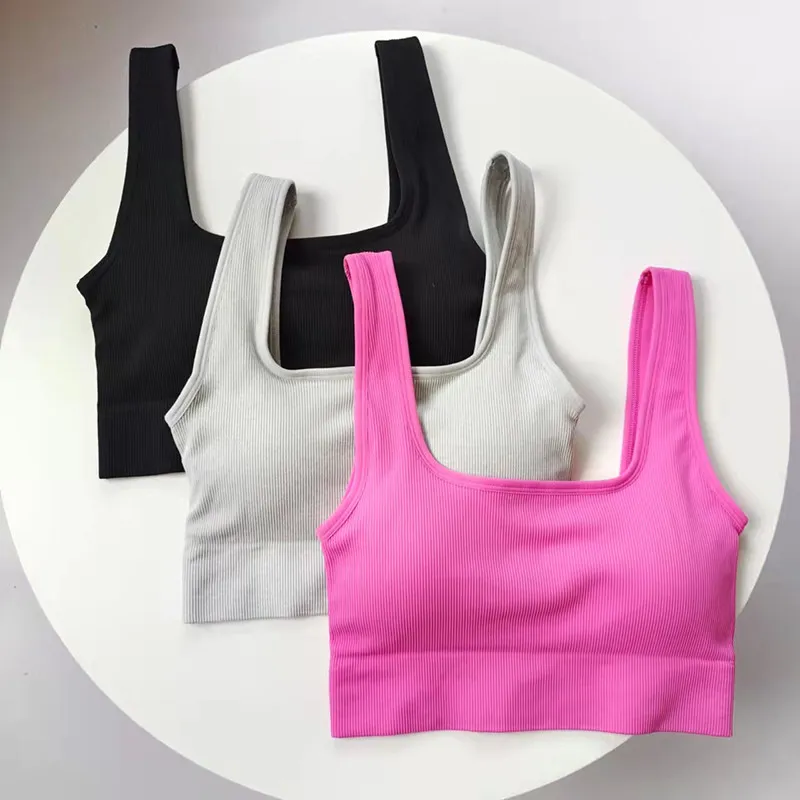 U Back Shockproof Sports Tank Top Wide Strap Wirefree Push Up Yoga Fitness Running Bra for Women