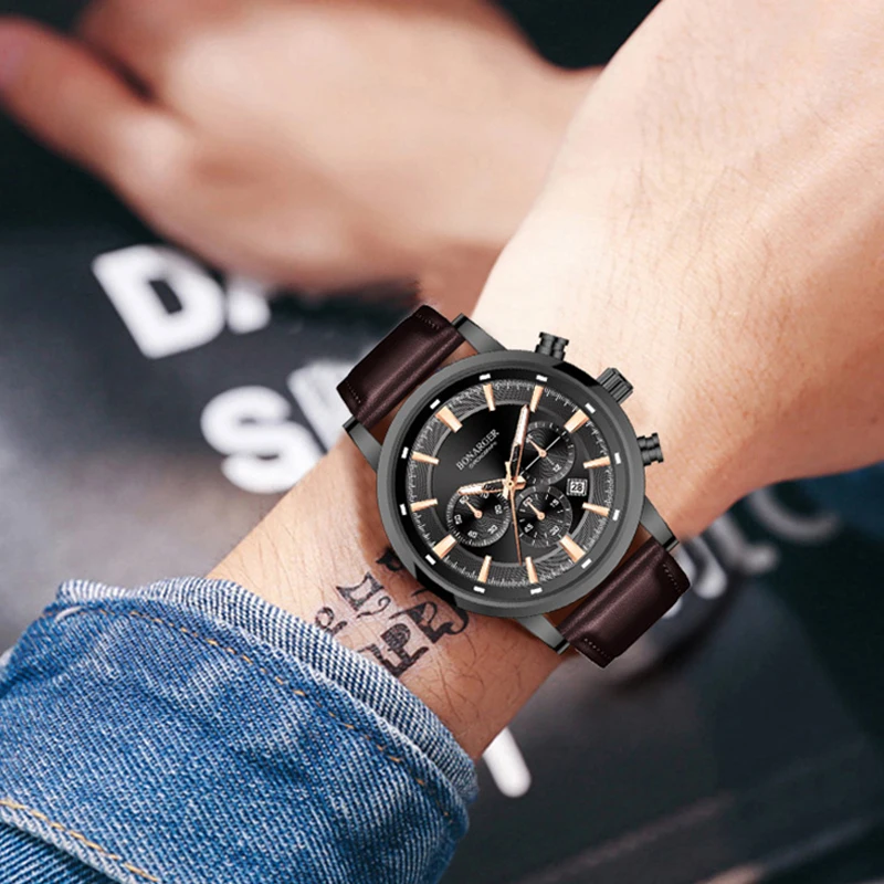 جديد أفضل ماركة 44 مللي متر رجالي ساعة كوارتز بكرونوجراف 24 ساعة متعددة الوظائف الفولاذ المقاوم للصدأ مقاوم للماء الرياضة Relogio Masculino