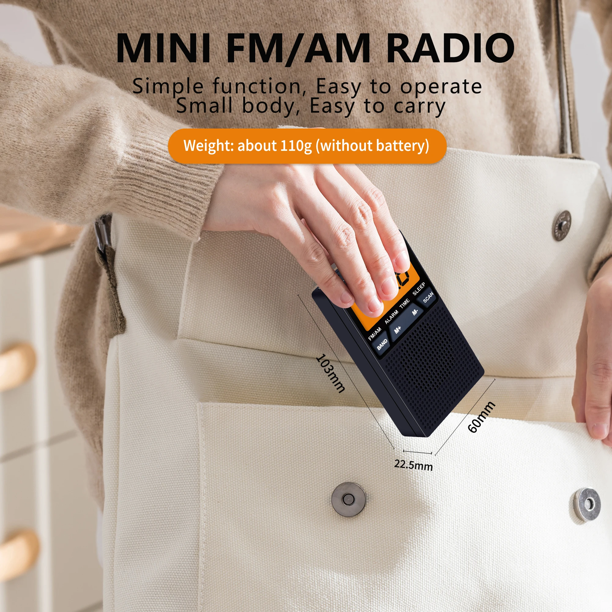 Radio kieszonkowe FM/AM o wysokiej czułości, radio dla seniorów, funkcja budzika, funkcja Anooze — zdjęcie produktu 6