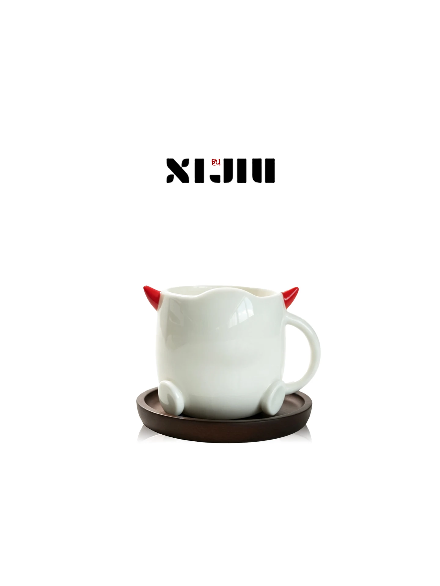 High Aesthetic Devil Design Ceramic Coffee Cup White Water Cup Small Demon Cute Style Underglaze Decoration for Cafe Hall