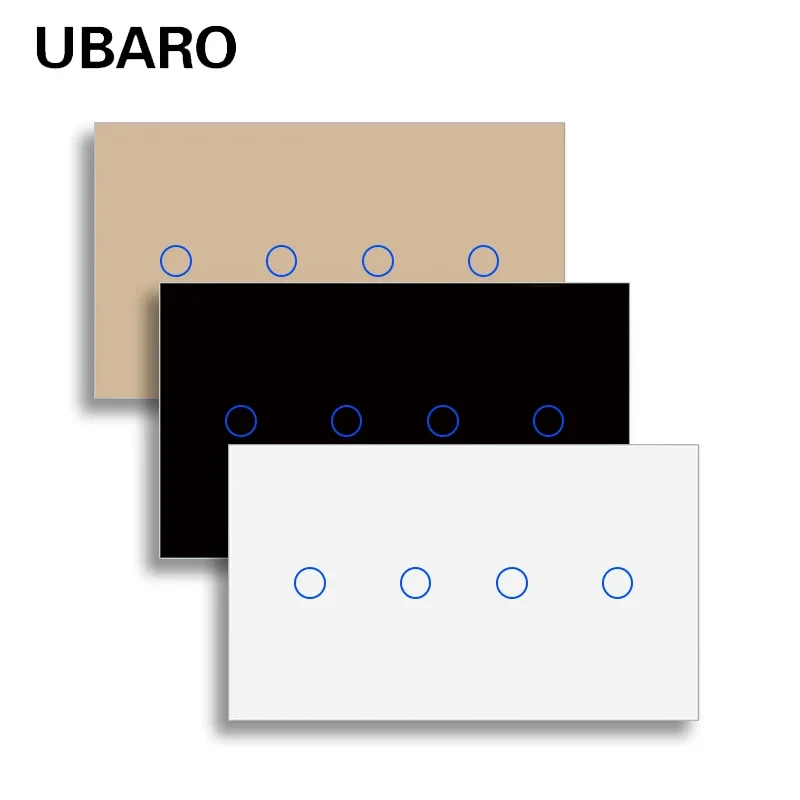 UBARO EU Russia 4 Gang Touch Light Switch With 146mm Tempered Crystal Glass Panel Electrical Interruptor 100-240V Home Appliance