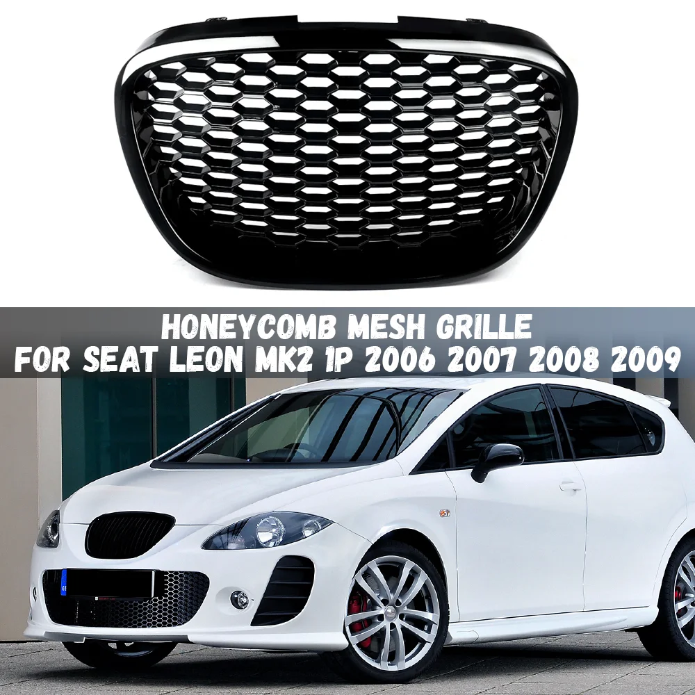 

Front Bumper Center Grille Honeycomb Mesh Grill For Seat Leon MK2 1P 2006 2007 2008 2009 Hood Grill Car Accessories