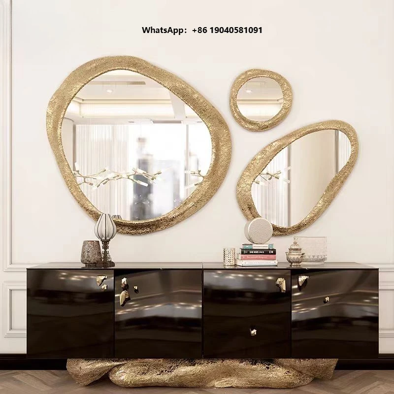 High-end Custom Size Decorative Mirror Luxury Art Design Entry Door Abnormity Combination Mirror