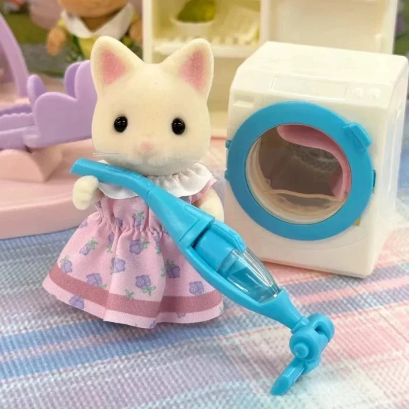 シルバニアの家族のための群がったおもちゃ,かわいいキッチン家具,自転車のアニメフィギュア,部屋の装飾,ギフト