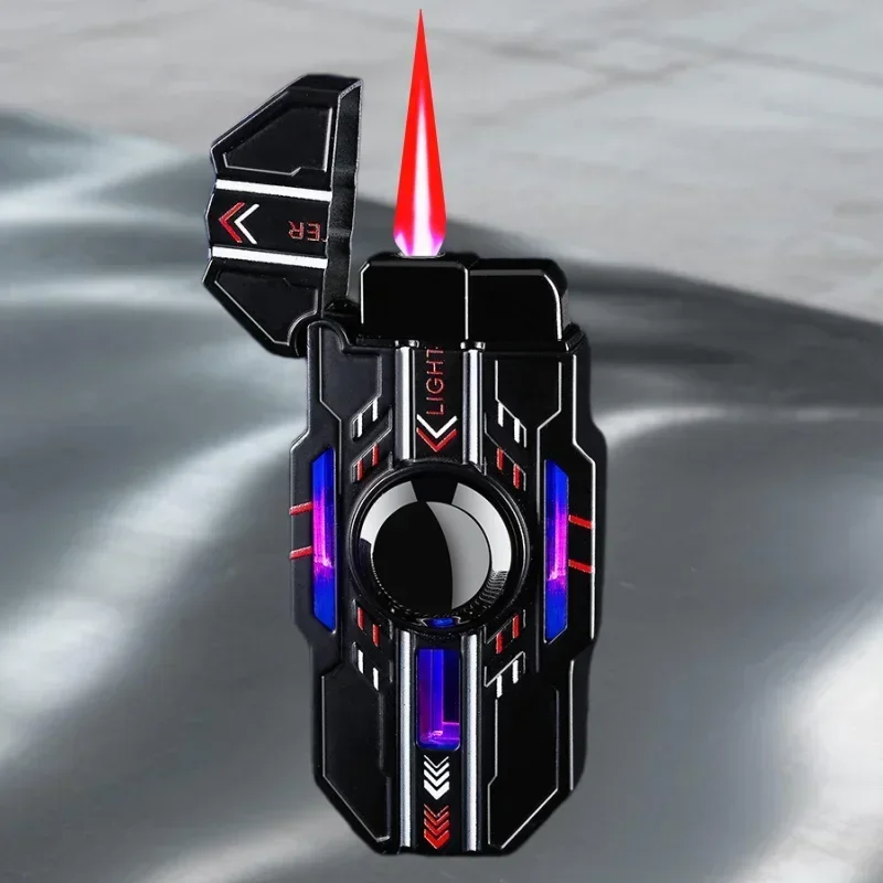 Fashion Mecha Rotatable Luminous Windproof Red Flame Fingertip Decompression Gyro Lighter Inflatable Butane Cigarette Lighter