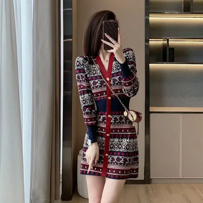 Vintage Autumn and Winter Women's Crochet Dresses New In Female Knit Dress Features Harajuku Elegant Party Kpop Curvy Loose Thic