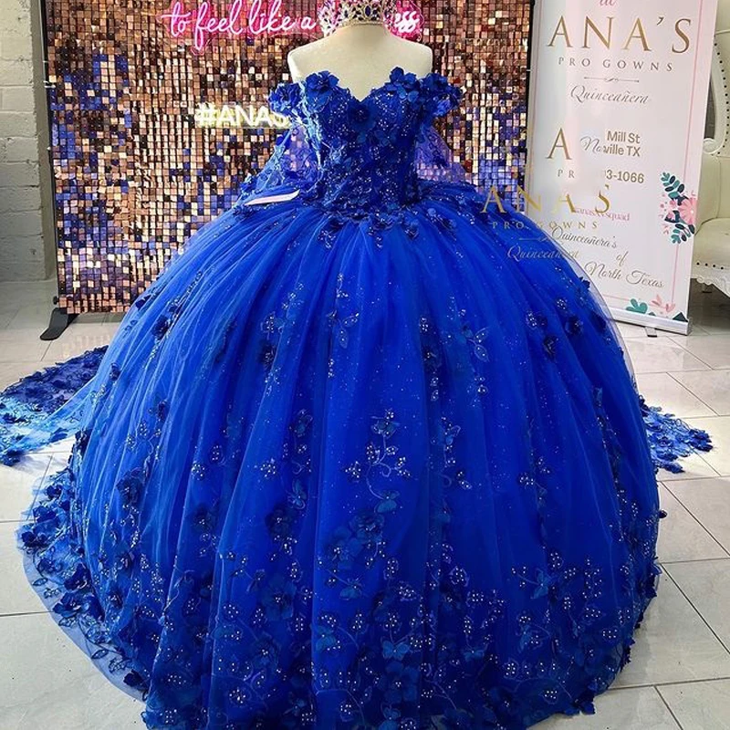 

ANGELSBRIDEP Royal Blue Quinceanera Dresses Ball Gown 3d Hand Flower Applique Corset Graduation Gown Sweetheart Sweet 16 Dress