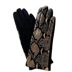 Guantes de imitación de piel de serpiente para mujer, manoplas de nieve para exteriores, pantalla táctil cálida, NV15