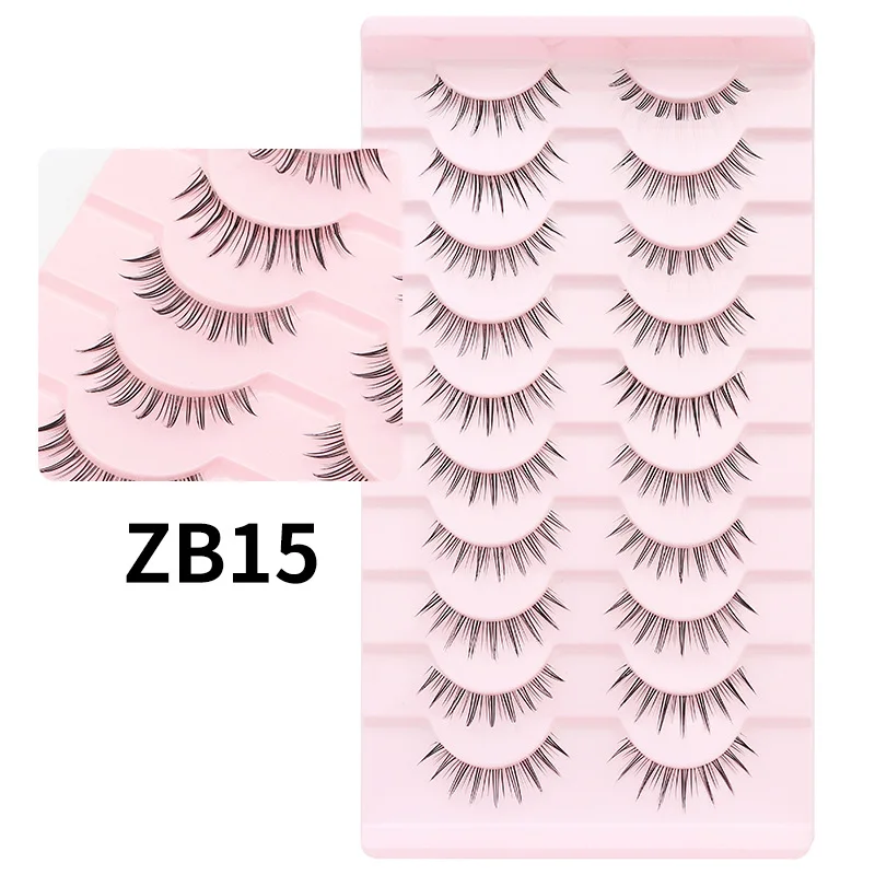 Extension de Cils 3D en Vison Naturel, Maquillage Fait à la Main, Moelleux, Demi-Cils Doux, 10 Paires