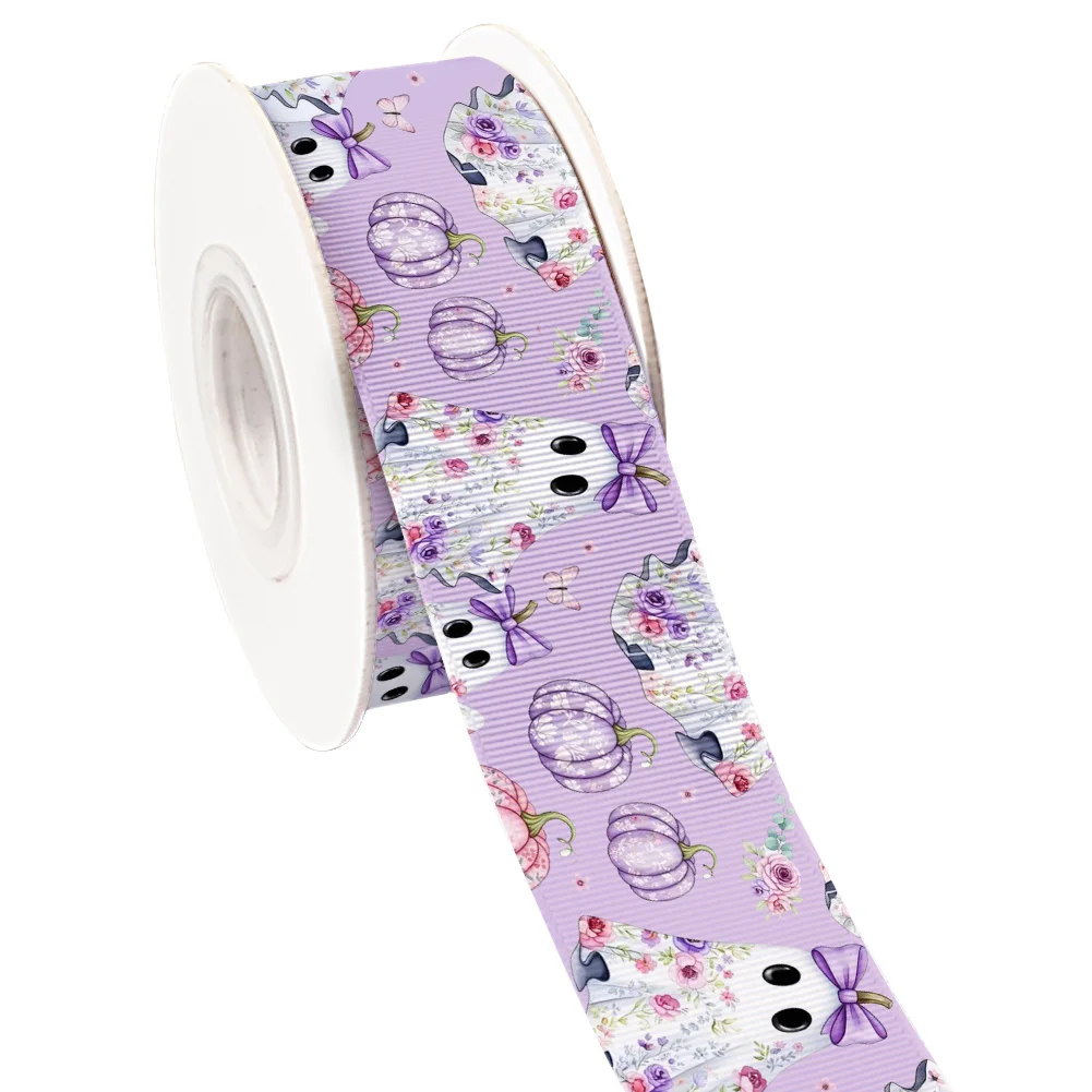 Halloween Element 5yards Cartoon Printed Grosgrain Ribbon for Cheer Bows DIY Girl Headwear Hair Bows Satin Ribbon