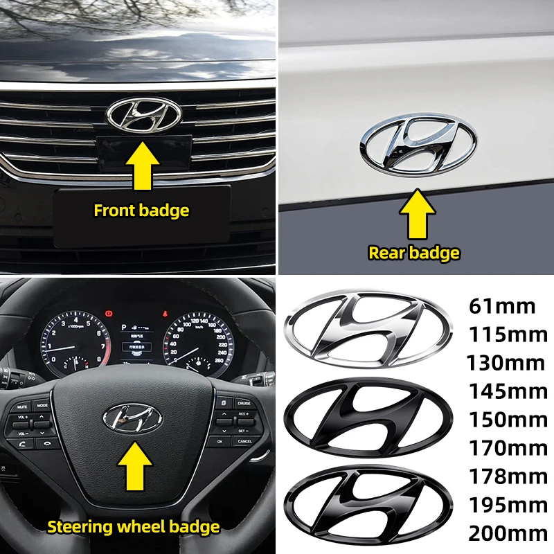61 مللي متر 115 مللي متر 130 مللي متر 145 مللي متر 150 مللي متر 170 مللي متر 178 مللي متر 195 مللي متر 200 مللي متر سيارة الخلفية التمهيد شارة الجبهة هود جذع شعار لشركة هيونداي IX35 I20 I30 #1