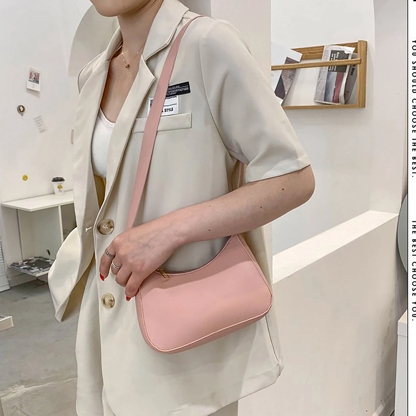 Female Small Shoulder Bag Purse Hong Kong Style Large Capacity Square Bags Pink Dark Brown White Khaki Green Black Colors