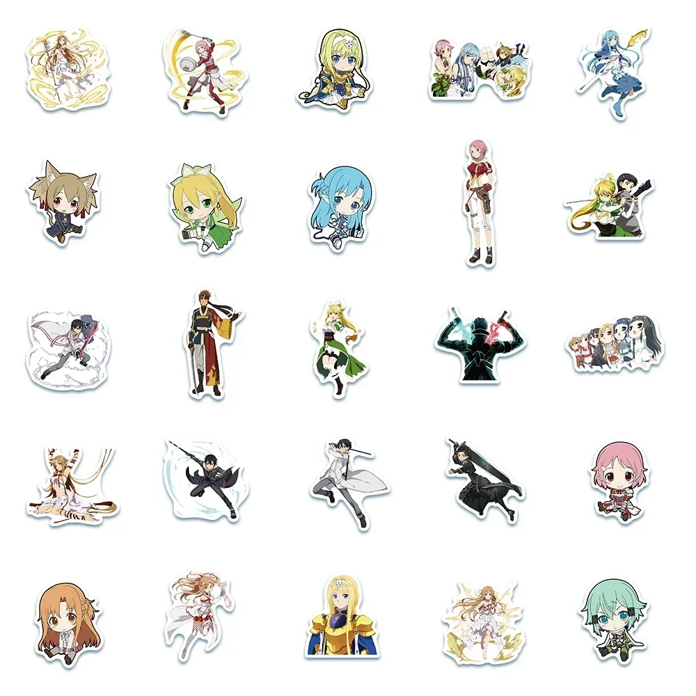 50 sztuk Sword Art Online Cartoon naklejki Anime Graffiti naklejki DIY walizka deskorolka lodówka Notebook naklejki wodoodporne