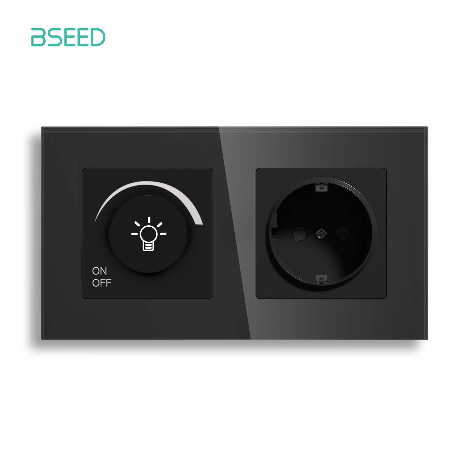 BSEED Dimmer Light Switch Rotary Knob Switch Plus EU Wall Socket Glass Panel Light Dimmable Switch USB Type-C Electric Socket