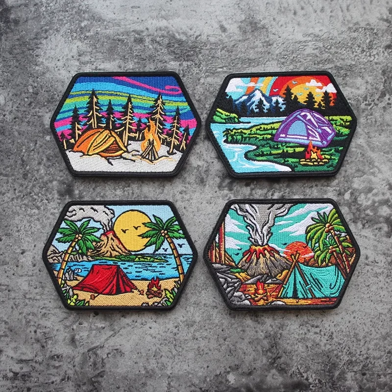 

Outdoor Bag Embroidered Beach Tent Badges, Great Wall Climbing Badges, Moonlit Bonfire DIY ALWAYS BE REAOY Backpack Vest Patches