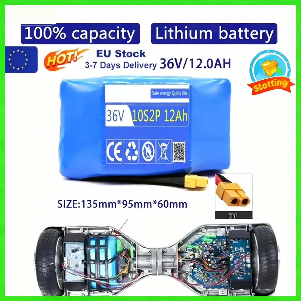 EU-Lager 36V 12000mAh 10S2P Wiederaufladbarer Lithium-Ionen-Akku Ersatzakku für Selbstbalancierende Roller, Hoverboards, Elektrische Einräder Schneller Versand aus Polen