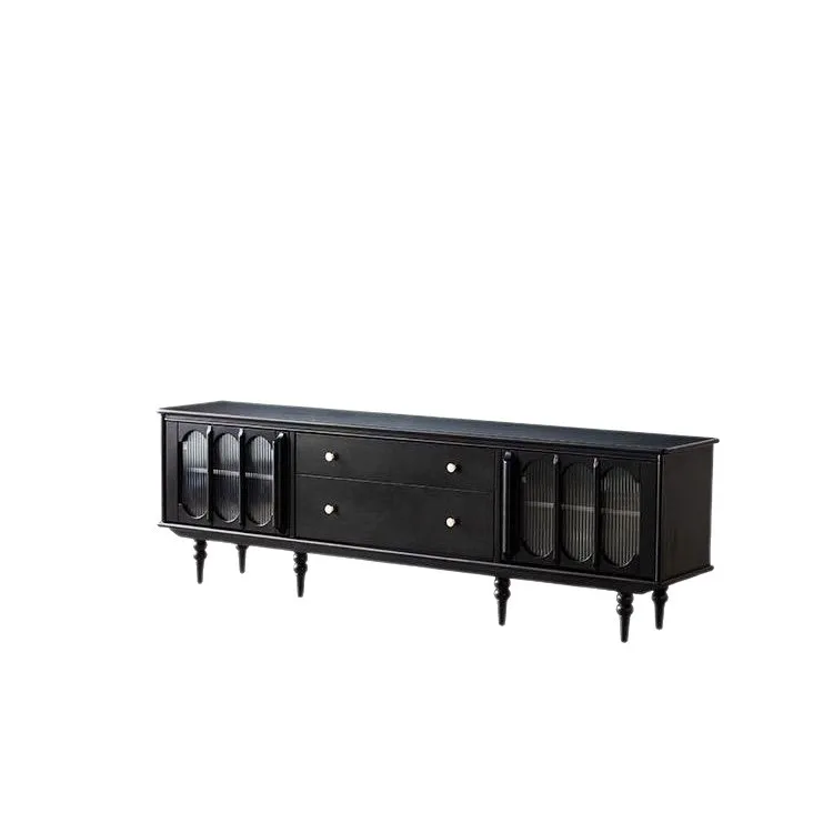 

Solid wood TV cabinet French living room, small apartment storage cabinet retro black, American coffee table light luxury