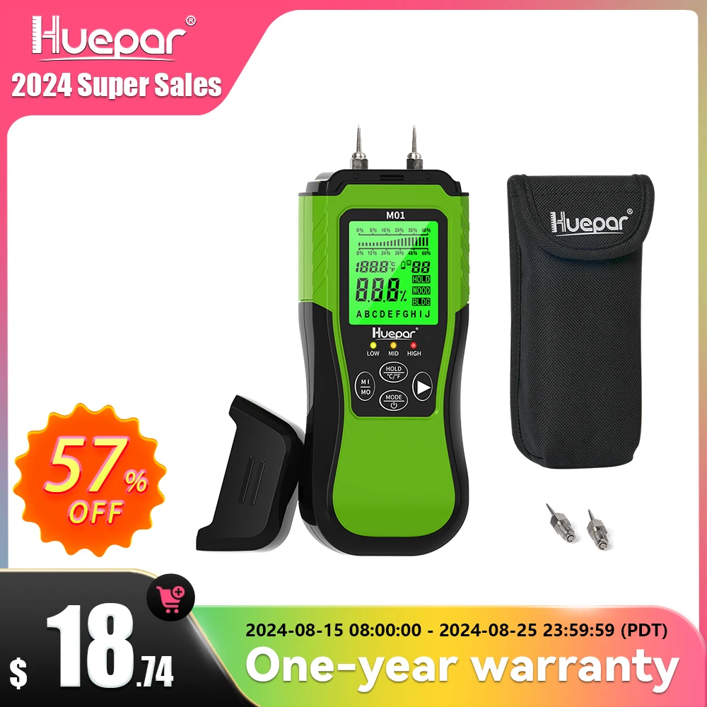 Digital Madeira Umidade Medidor Profissional Timber Damp Tester Higrômetro Portátil Madeira Detector Display hd Huepar-m01