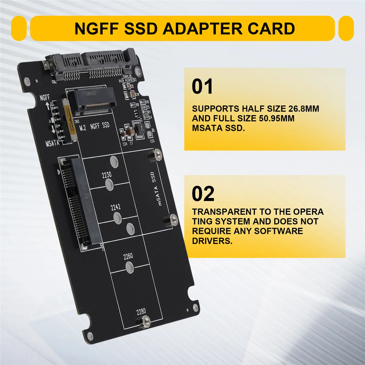 ADEGBO-改良型 2 in 1 NGFF M.2 B+M キー PCI-E または mSATA SSD - SATA III アダプター カード