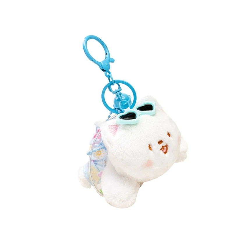 Plush Swimring Dog Keychain for Kids Girl Cartoon Ornament Bag Hanging Pendant Backpack Decors Collectible Keyring Charm