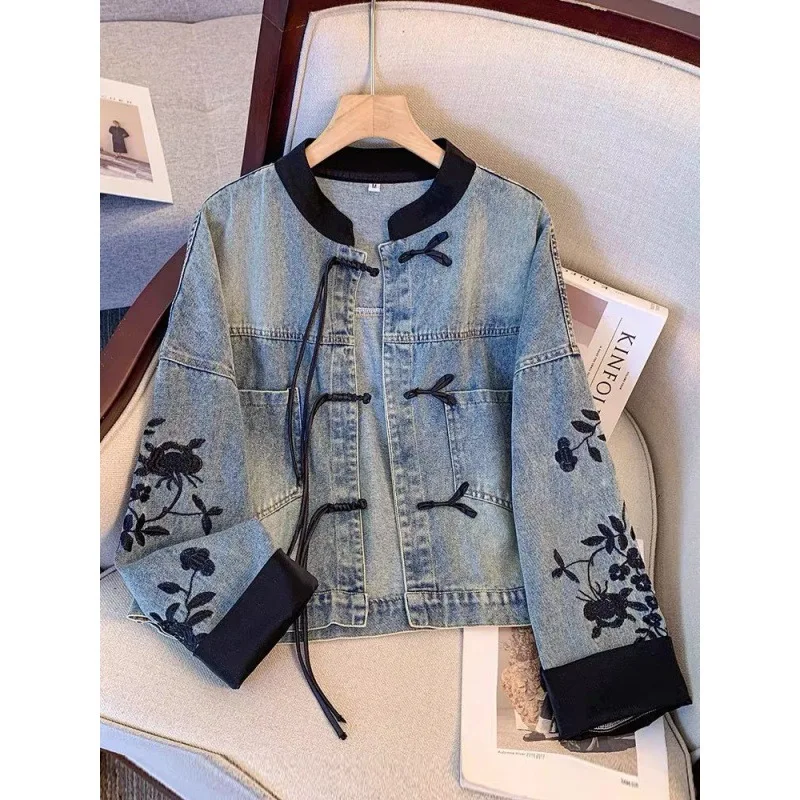 

Women Short Embroidery Denim Jacket Spring Autumn New Fashion Long Sleeve Loose Casual Jeans Coat Female Cowboy outerwear T232