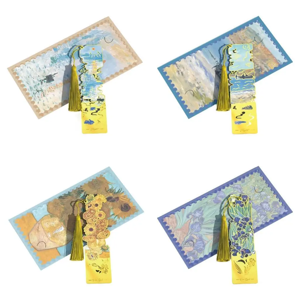Oil Painting Metal Bookmarks with Tassels Hollow Flower Engraved Bookmarks  D2RC