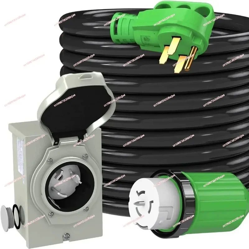 50 Amp Generator Power Inlet Box and Power Cord 135 Degree Locking Combo Kit,