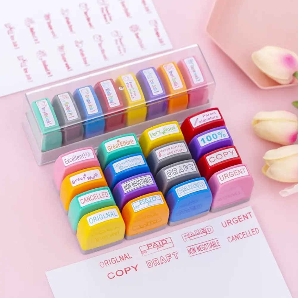 8pcs/set Homework Correction Teacher Encouraging Stamp Commentary Time Saving Positive Reviews Grading Stamp Signature