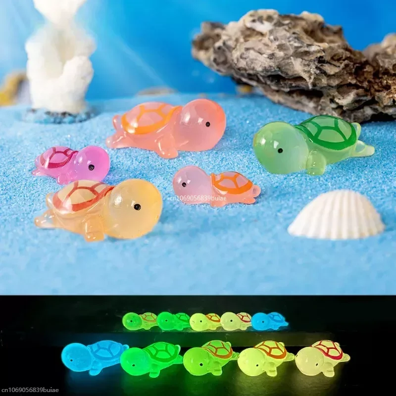 1PCS Colorful Luminous Mini Tortoise Micro Landscape Figure Ornament DIY Glowing Turtle Miniature Statue Potted Garden Decor