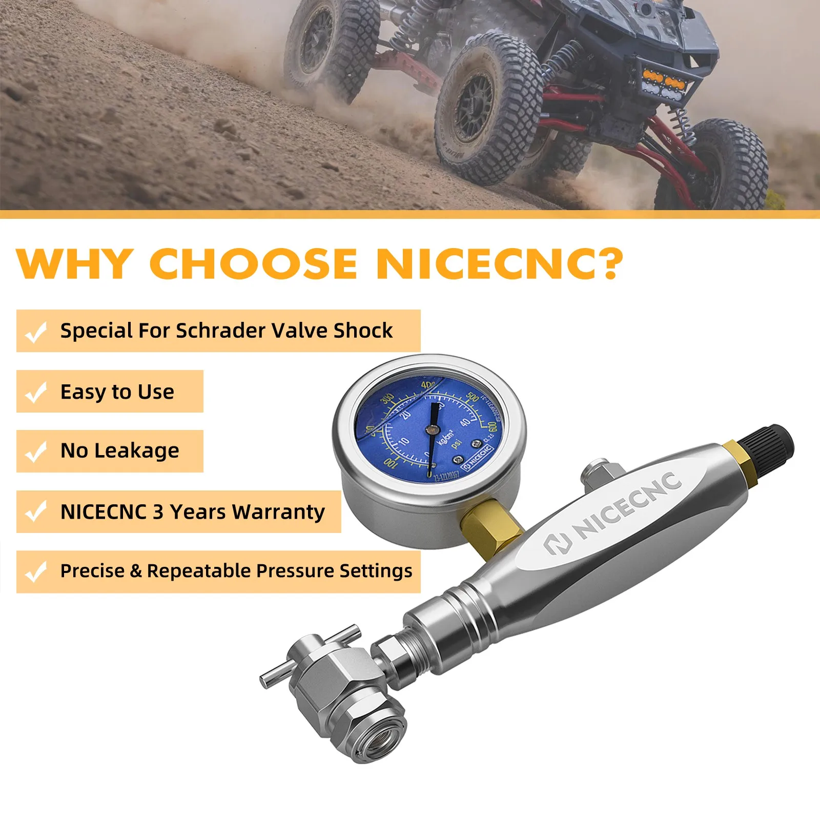 600PSI Nitrogen Regulator Filling Tool No Loss With Schrader Valve Shock For KTM Honda Suzuki Yamaha Raptor RZR Polaris CanAm