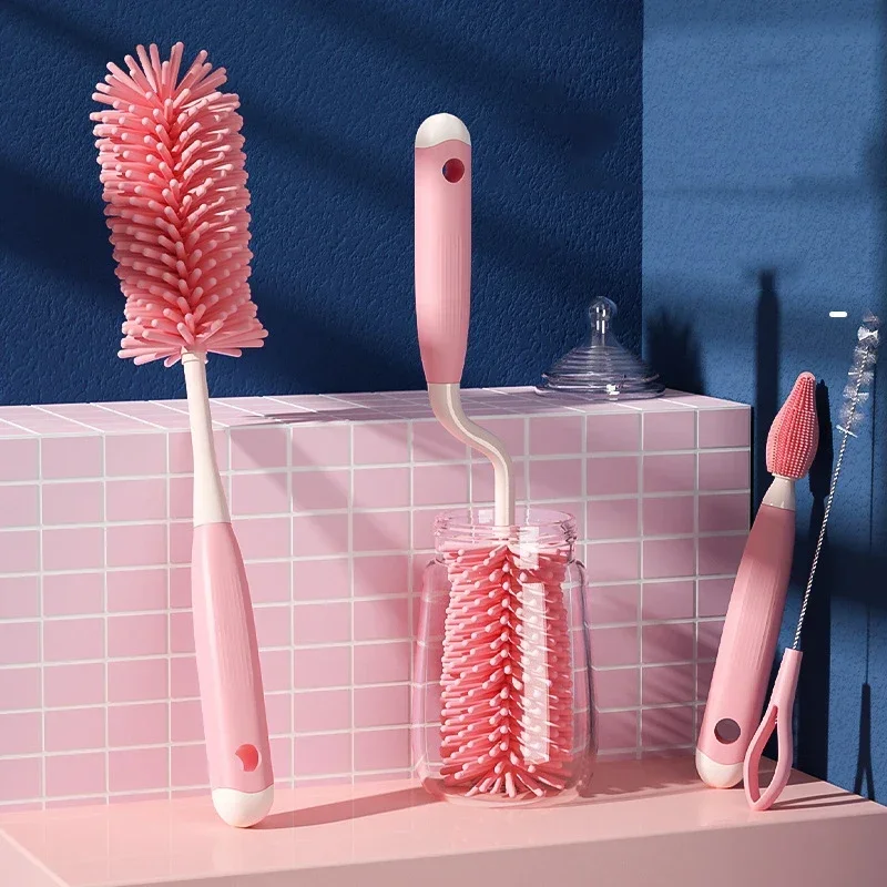 

360-градусная щетка для мытья стеклянных чашек, силиконовая щетка для чистки бутылочек, детская соска, соломенный скруббер, набор инструментов для чистки кухни