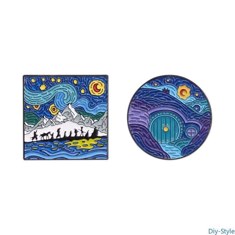 

Geometric Shape of Starry Sky, Moon and Night Backpack Alloy Brooch Badge Enamel Lapel Pins