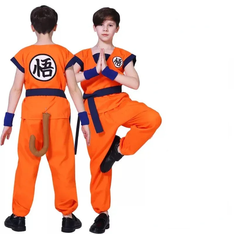 Halloween Costume Kids Boys Son Goku Cosplay  Wig Shoes Set Children Clothing Performance Props Party Dress Up Birthday Gift