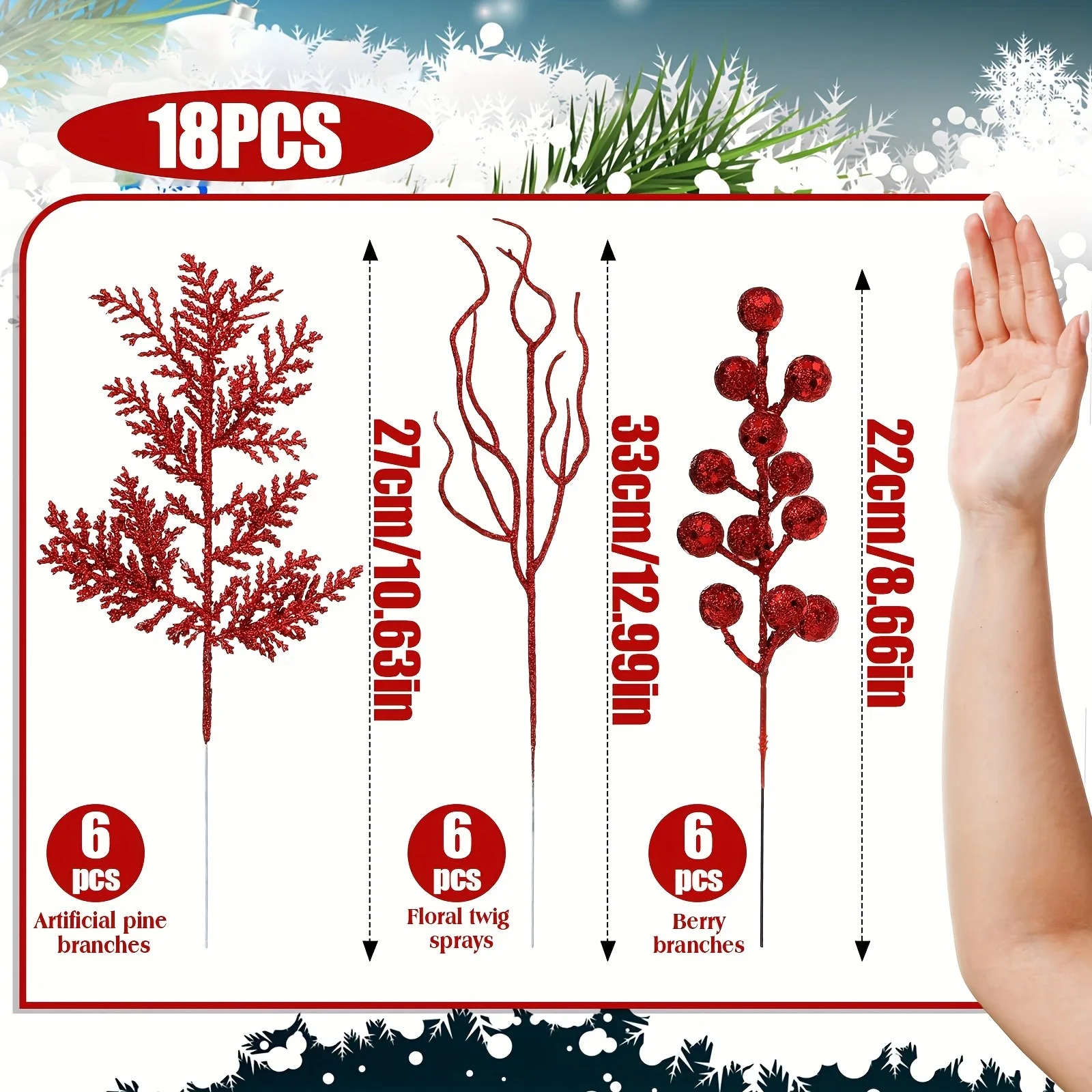 18 Stücke Künstliche Beerenzweig Weihnachtsdekoration Weihnachtsbaum Ornamente für Wohnkultur Navidad Neujahr 2025 Dekor Zubehör – Detail 7