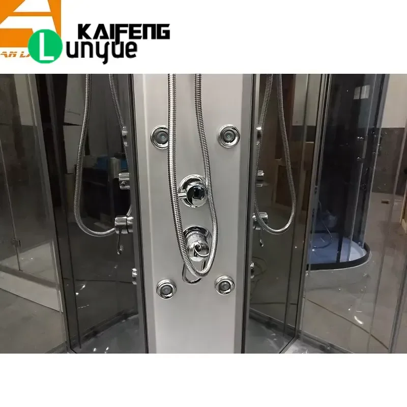 Corner Hydraulic Massage Shower Enclosure with Seat Sliding Door Fully Tempered Glass Floor Base Bathroom Steam Room
