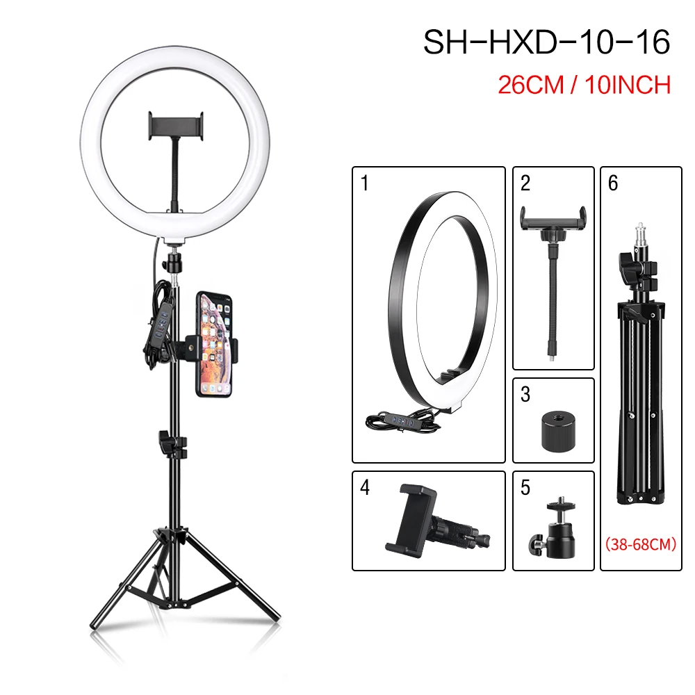 

10" LED Ring Light Photographic Selfie Ring Lighting Dimmable Video light for Youtube Makeup Selfie with stand Phone Holder