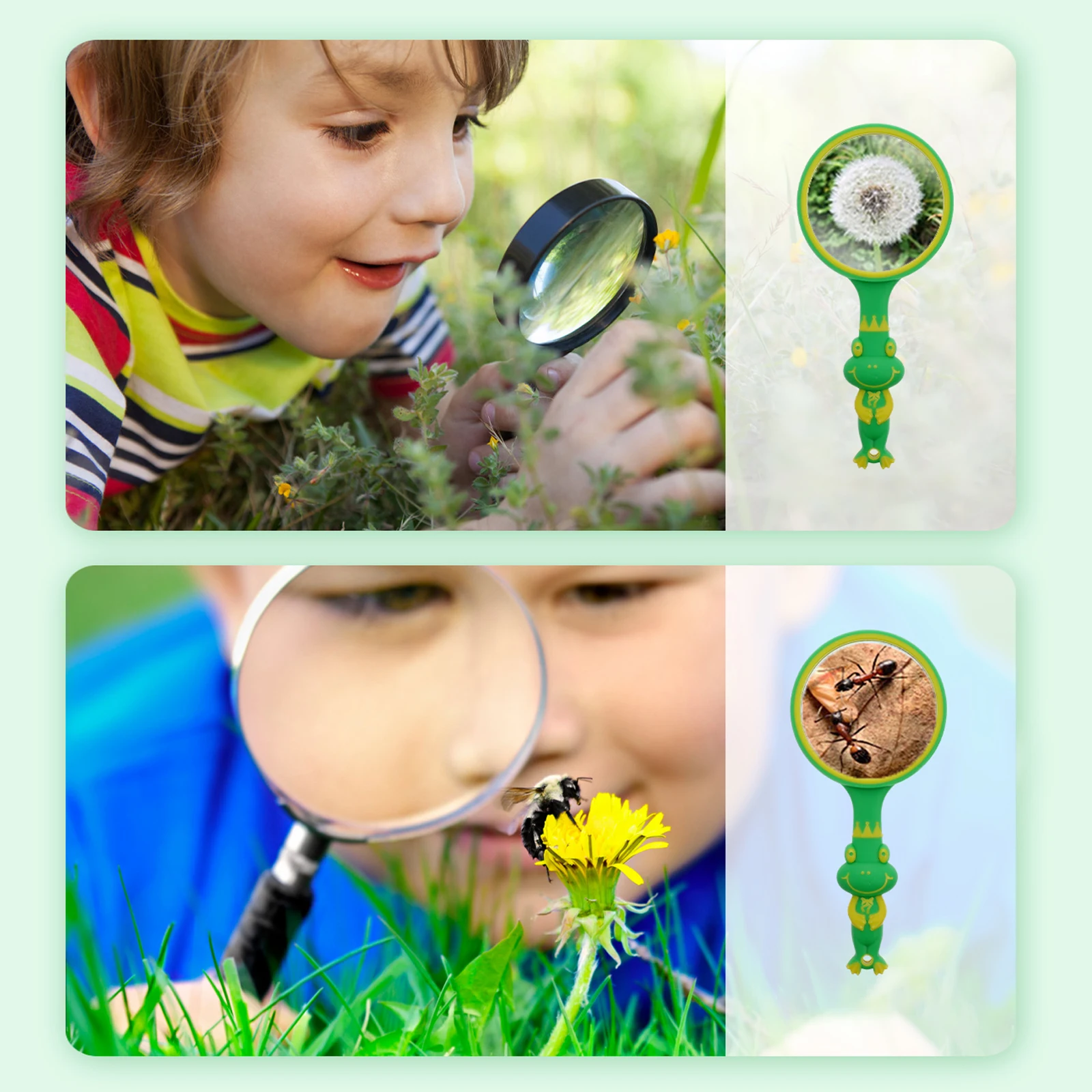 

Anti-fall Reading Magnifying Glass Durable Glass Lens Rubber Handle Kids Magnifier Mini Portable Handheld Observation Lens