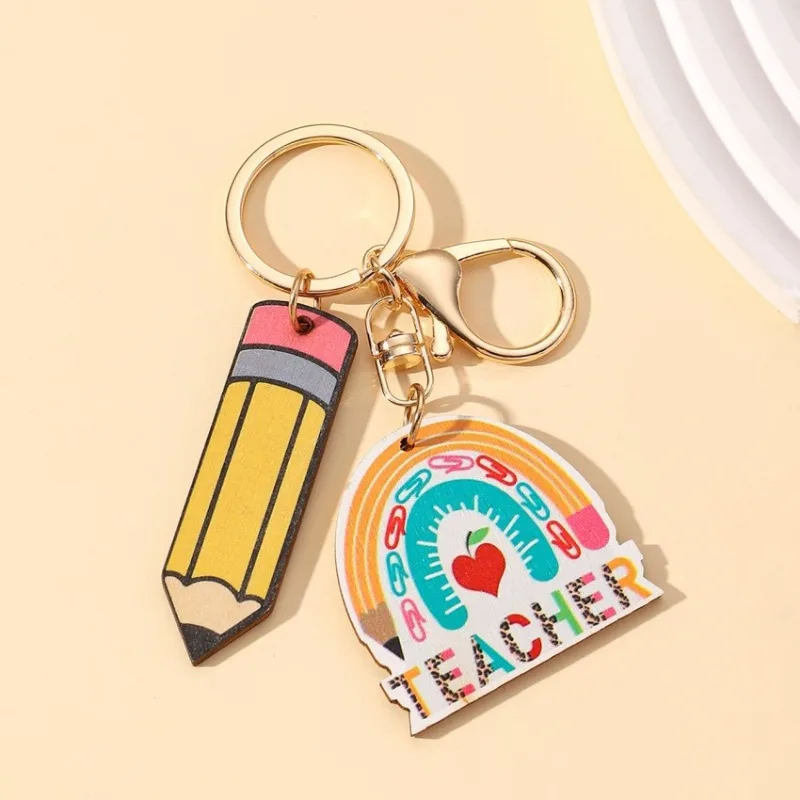 Creative Teacher Rainbow Pencil Keychain Wooden Brand Graduation Teachers' Day Gift Pendant Fashion Accessory Trendy Souvenir