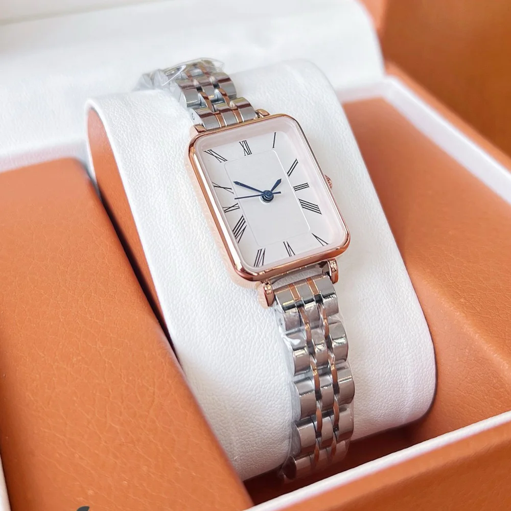 ファッションブランド腕時計女性ガールレディースかなり絶妙な長方形クォーツ鋼金属バンド高級時計 Dan24