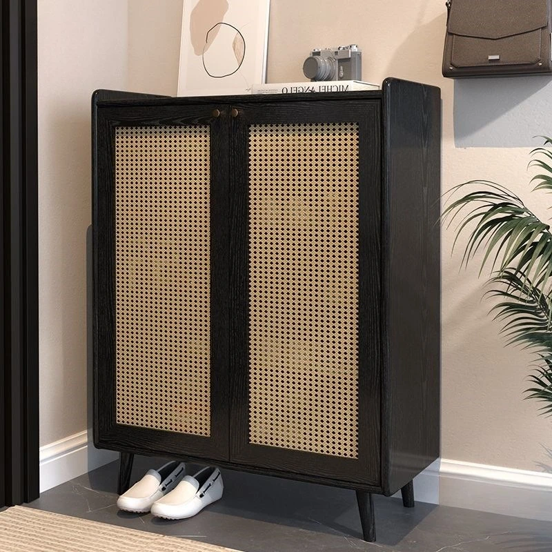 Black shoe cabinet rattan dustproof medieval shoe rack oak home entrance indoor entrance building