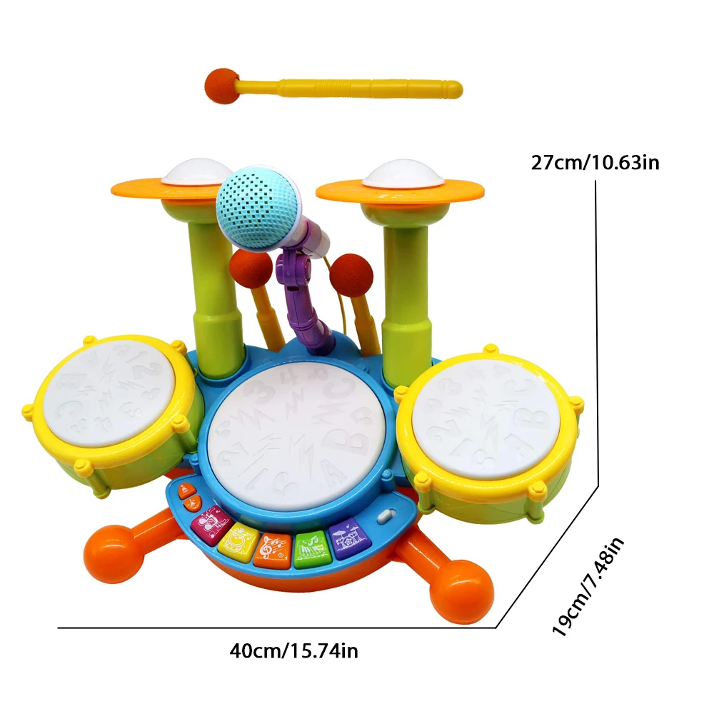 Kit de bateria elétrica para crianças, meninos e meninas, instrumentos musicais, brinquedos de aprendizagem com 2 baquetas, microfone ajustável, aniversário para meninos e meninas