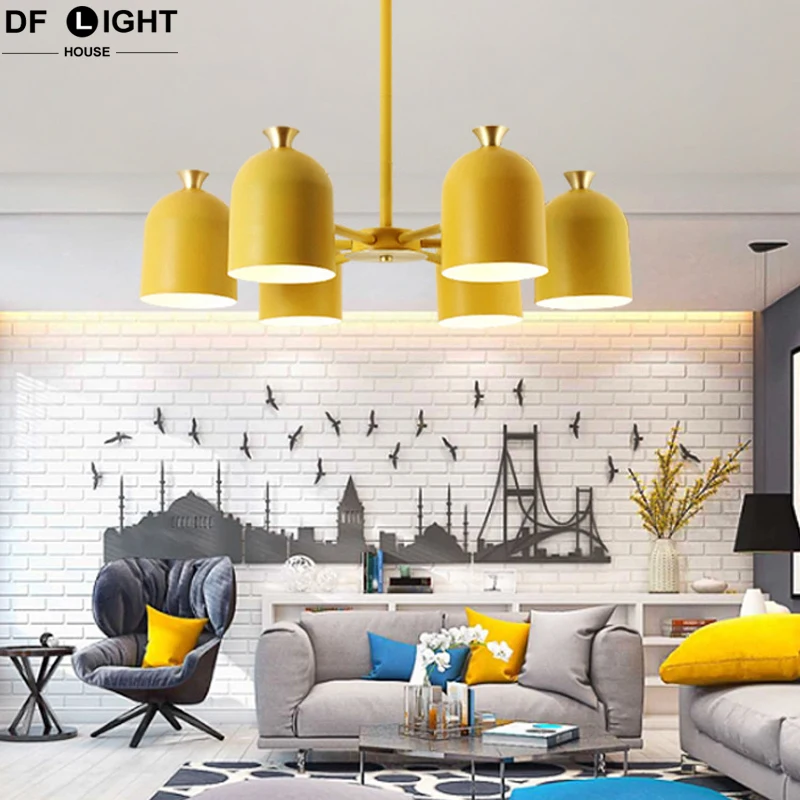 Modern living room ceiling chandelier bedroom ceiling lamp study LED chandelier kitchen wrought iron macaron chandelier lighting