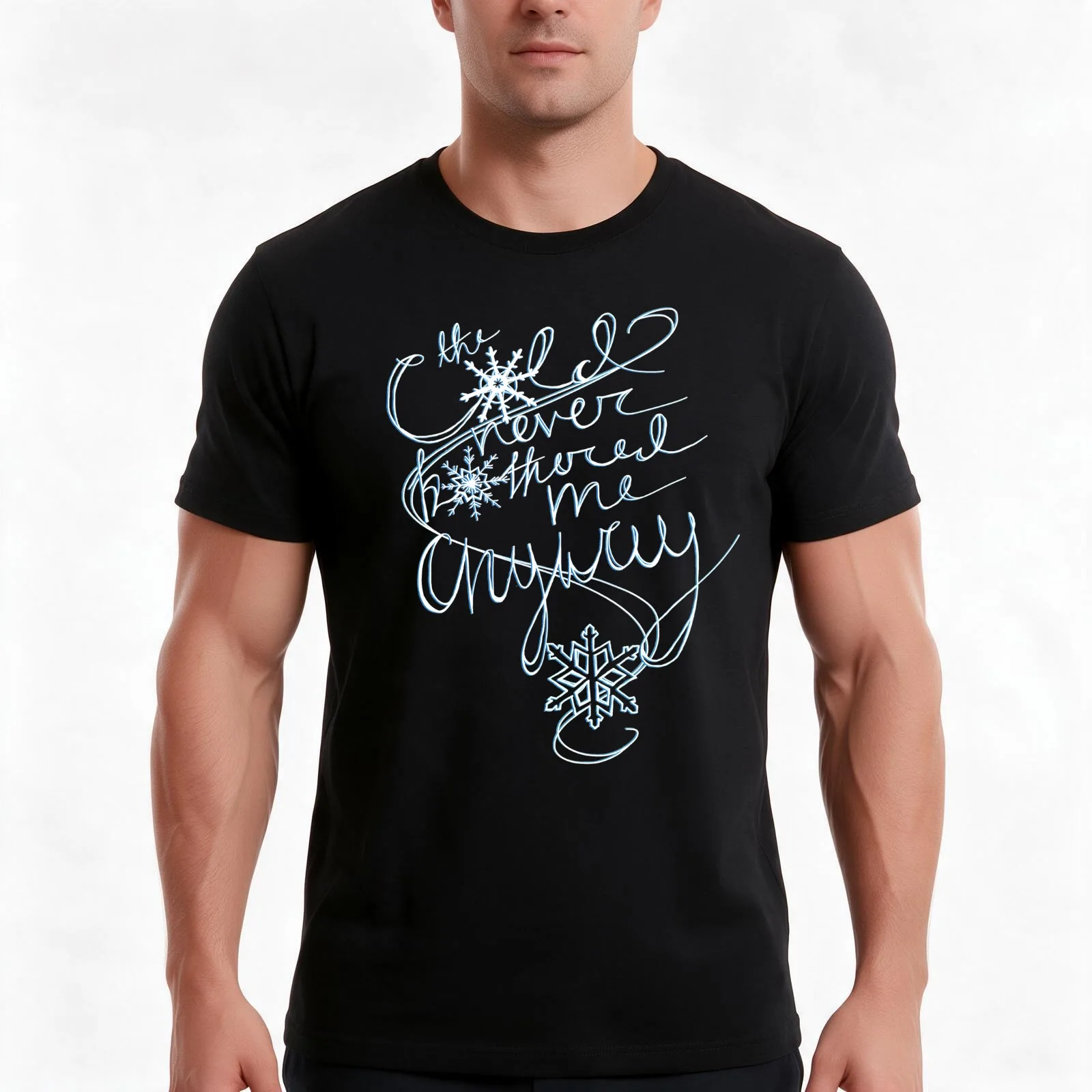 The Cold Never Bothered Me Anyway (Blue) T-Shirt Summer Casual Cotton Tee Oversized Streetwear Tops Vintage Graphic Print