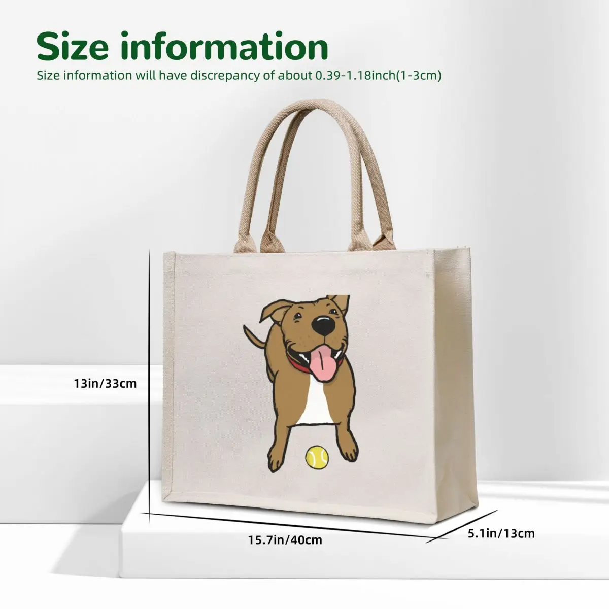 Happy Brown Dog with Tennis Ball Cute Cartoon Canine Tote Bag sacs de shopping bag luxury women Customizable tote bag