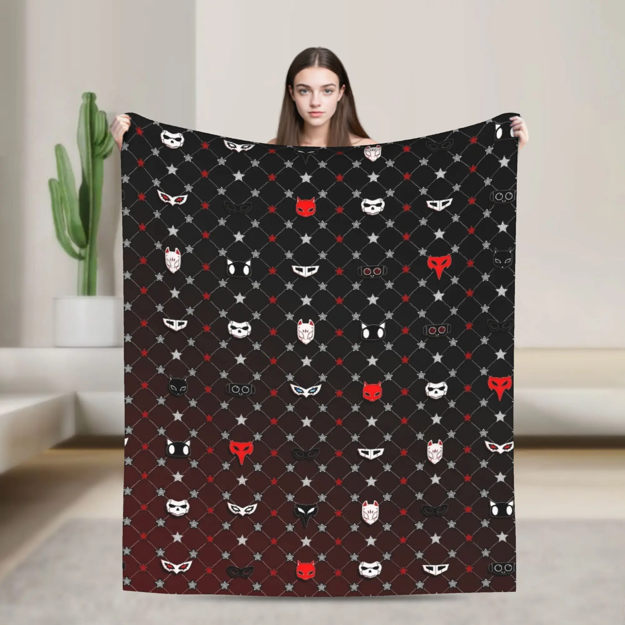 Persona   Mask Pattern Knitted Blanket Flannel Persona Anime Lightweight Throw Blankets for Bedding Couch Bedspread